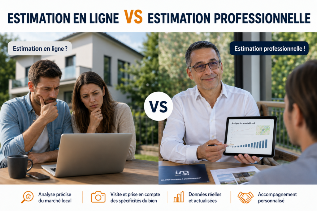 Estimation en ligne vs estimation professionnelle à Bourg-des-Comptes : comparaison entre un outil automatique et l'expertise d'un conseiller immobilier local.