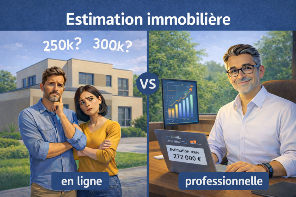 Comparaison entre une estimation immobilière en ligne et une estimation professionnelle pour une maison à Bourg-des-Comptes
