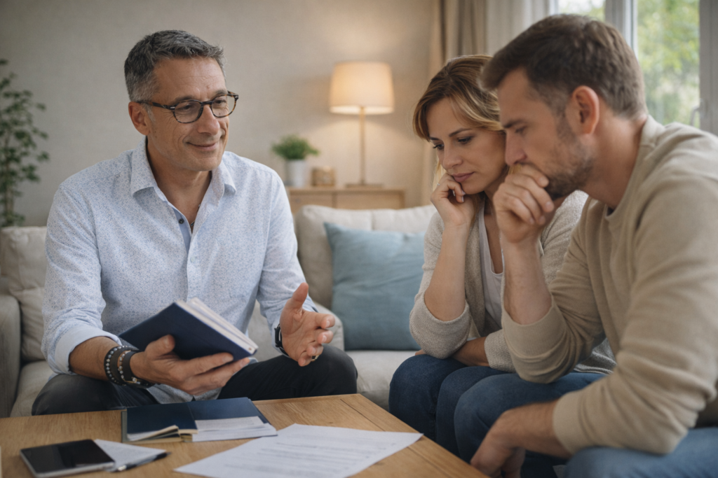 Conseiller immobilier accompagnant un projet de vente de maison à Bourg-des-Comptes